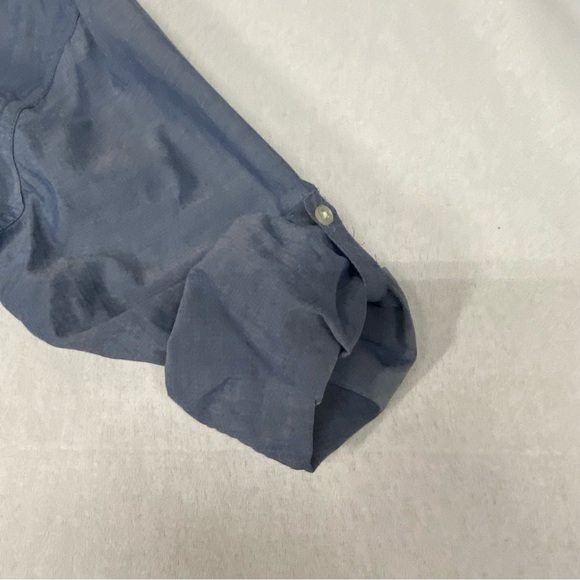 J Crew Factory Womens Long Sleeve Roll Tab Blue Chambray Popover Tunic Top Med. - Picture 5 of 12